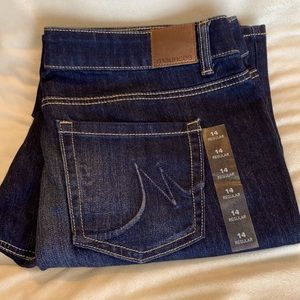 Maurice’s dark wash boot cut straight jean. 14 Reg, never worn.
